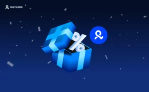 Open blue gift box with a percentage symbol, representing Black Friday discounts and promotions.