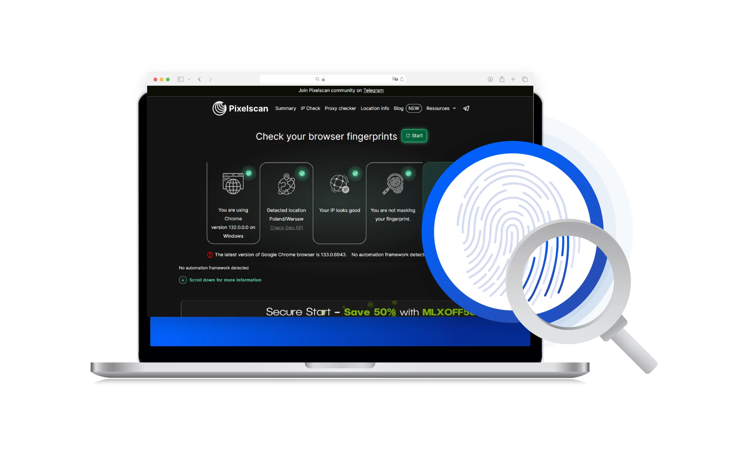 pixlscan interface with digital fingerprint icon