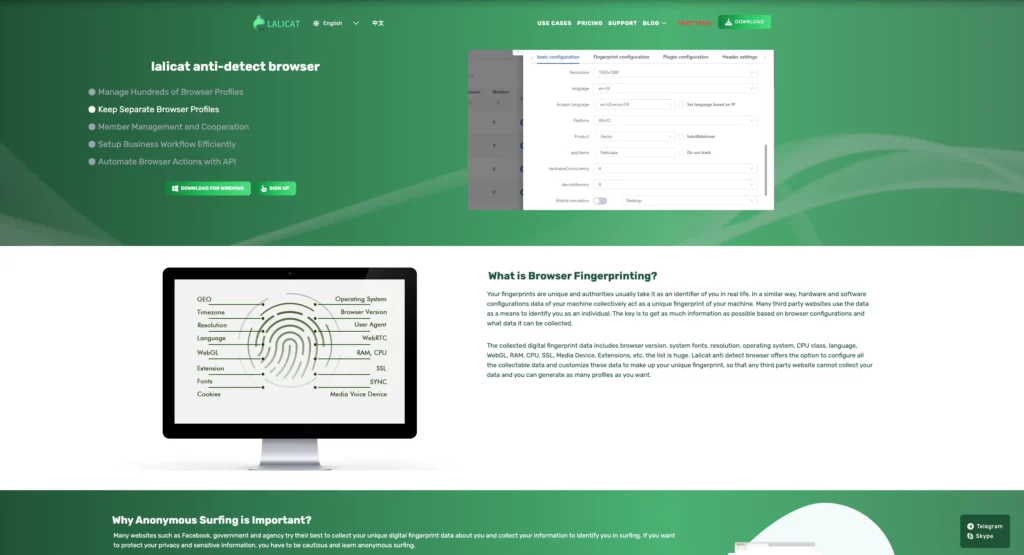 Lalicat interface demonstrating budget-friendly browser profile isolation and automation compatibility
