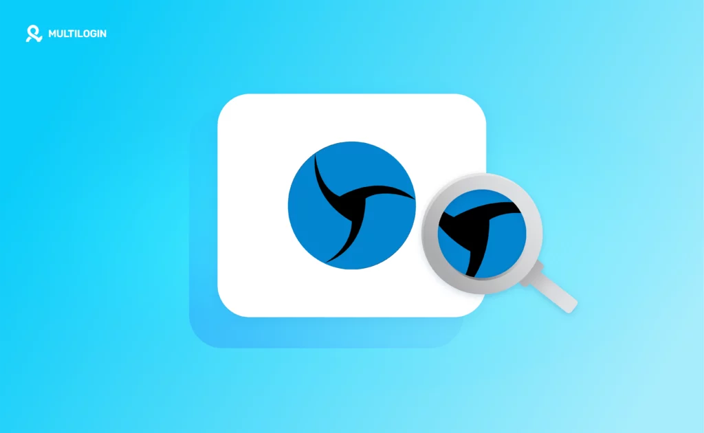 Linken Sphere antidetect browser logo with magnifying glass illustration on a blue-green gradient background