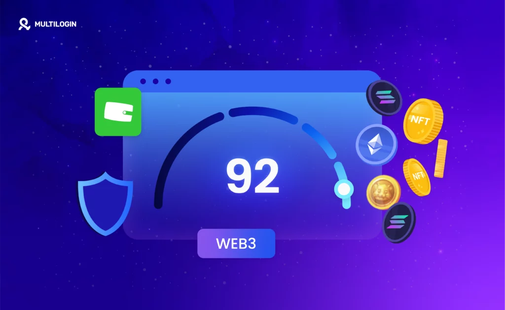 Galxe Web3 Score dashboard showing score of 92 with NFTs, tokens, and wallet icons, visualizing rewards and progress.