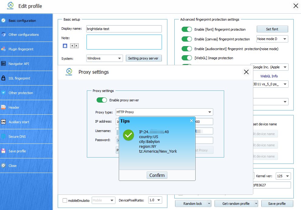Xlofin browser configuration