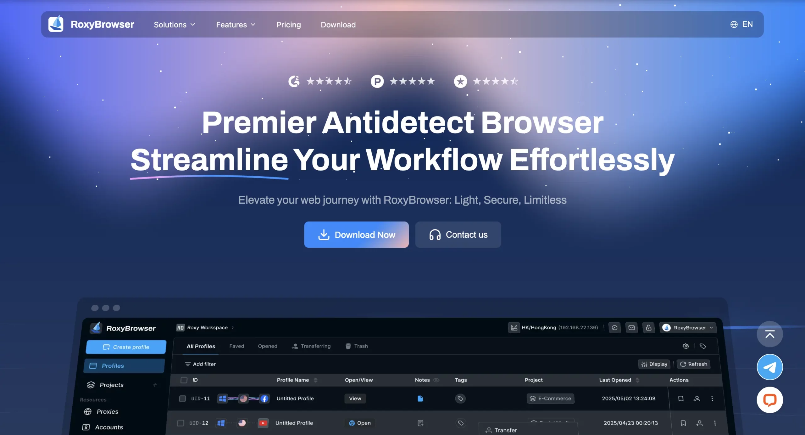 RoxyBrowser's home page