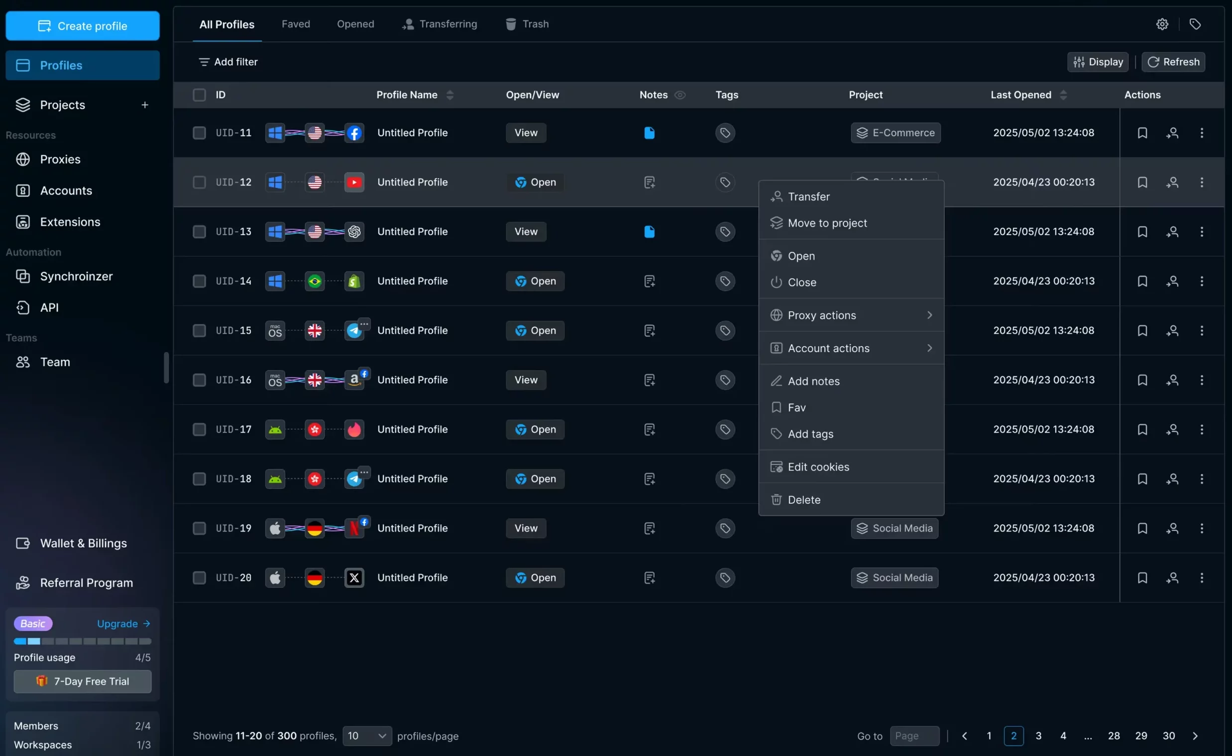 RoxyBrowser's app interface
