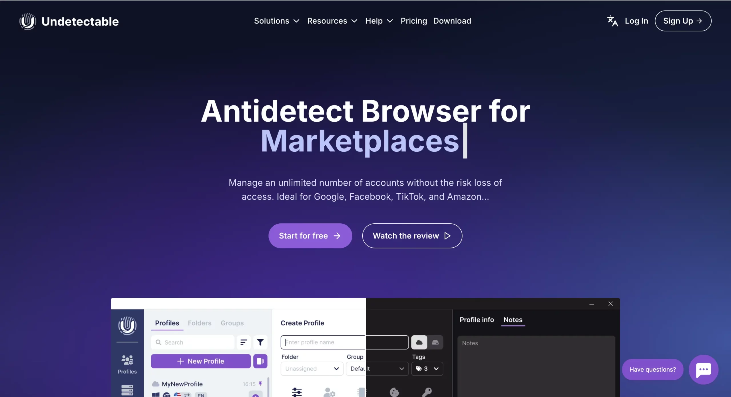 Undetectable dashboard view with multi-account browsing and session fingerprint options