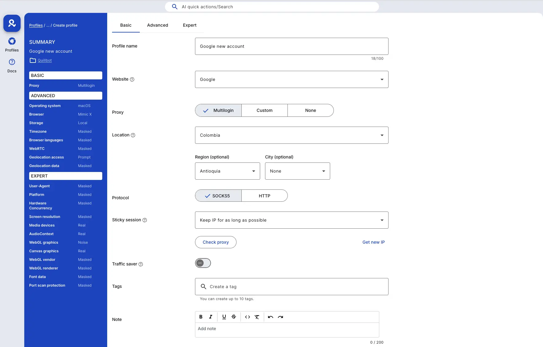 Step-by-step guide for creating Google accounts with Multilogin