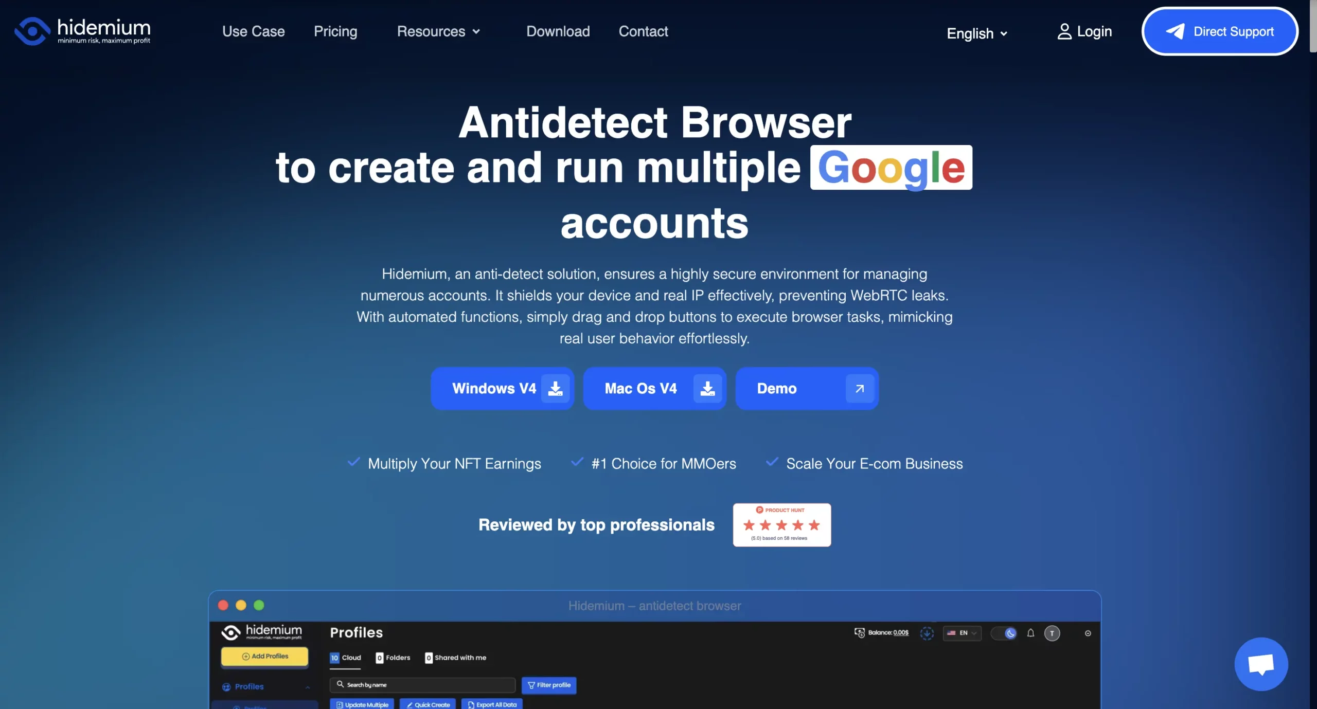Hidemium homepage screen