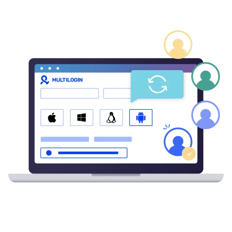 Иллюстрация интерфейса Multilogin с выбором операционных систем и синхронизацией Android-профилей для работы через антидетект на телефон