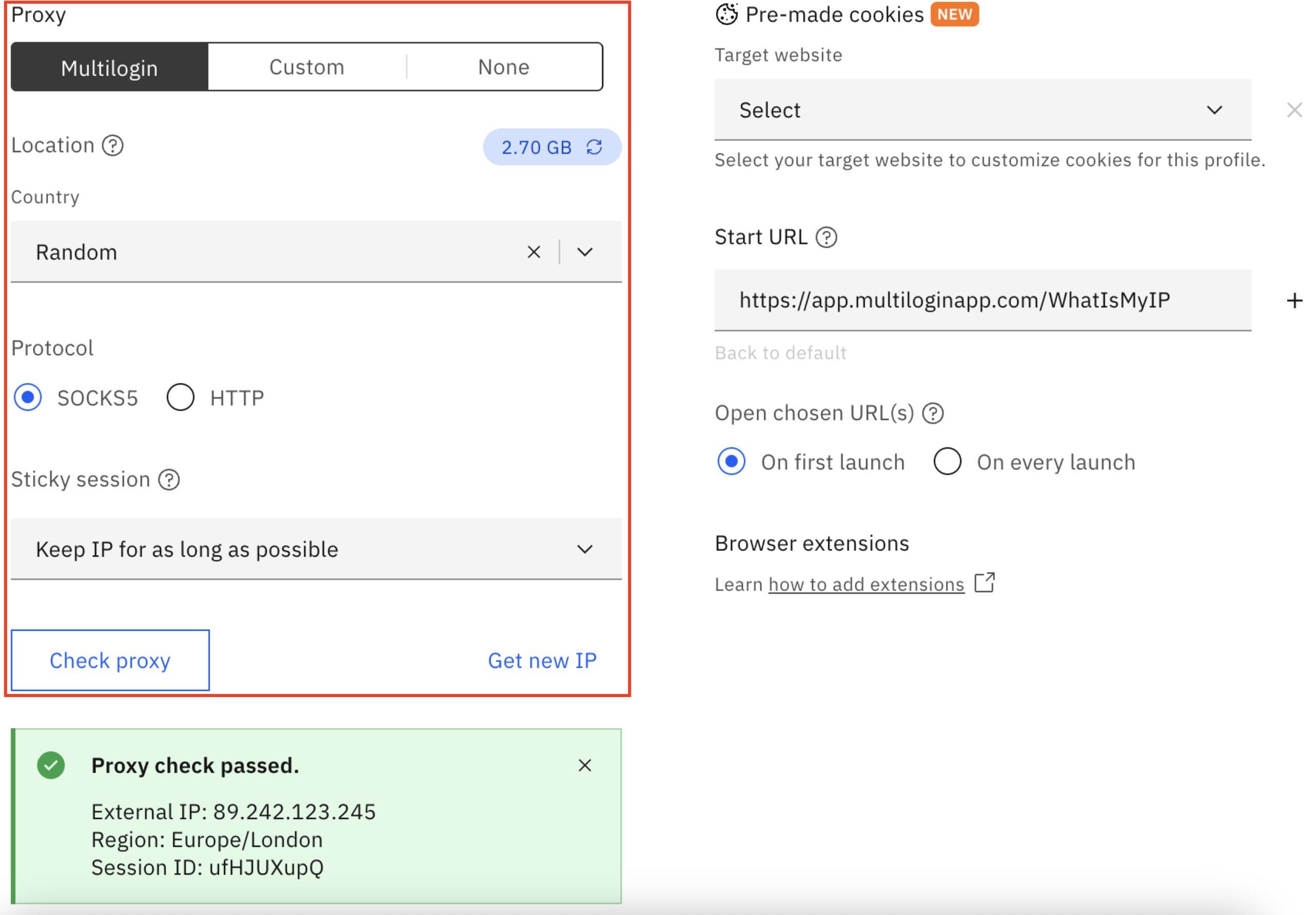 multilogin dashboard to set up flash proxy
