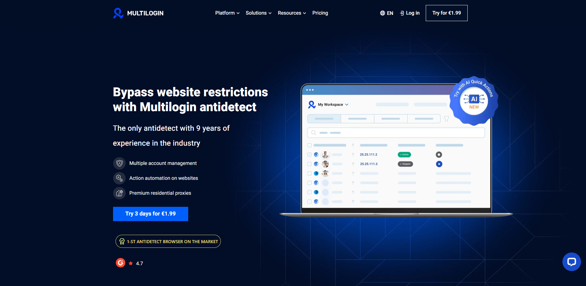 Multilogin browser interface showcasing multiple isolated profiles for secure multi-account management