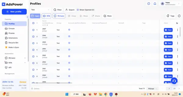 AdsPower interface