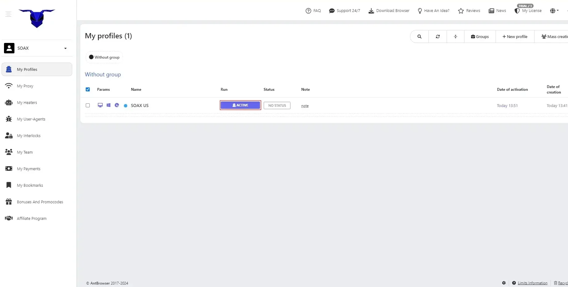 AntBrowser interface