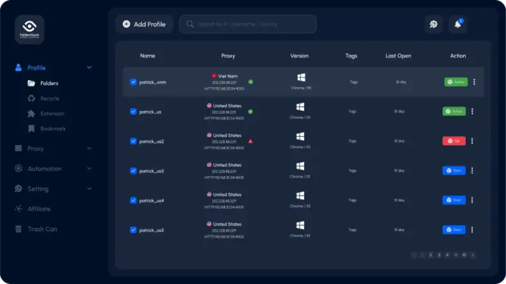Hidemium Product interface