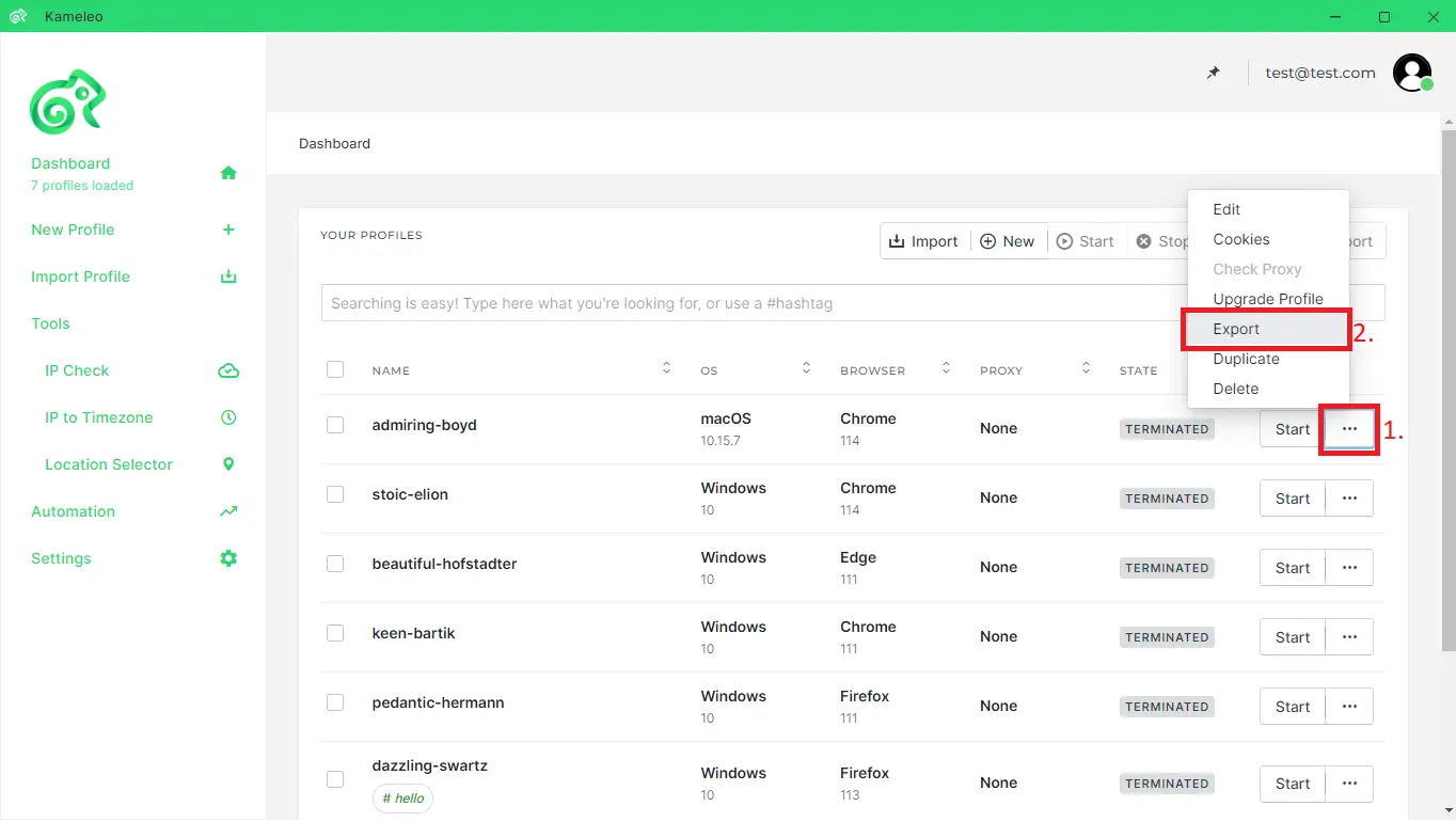 Kameleo interface