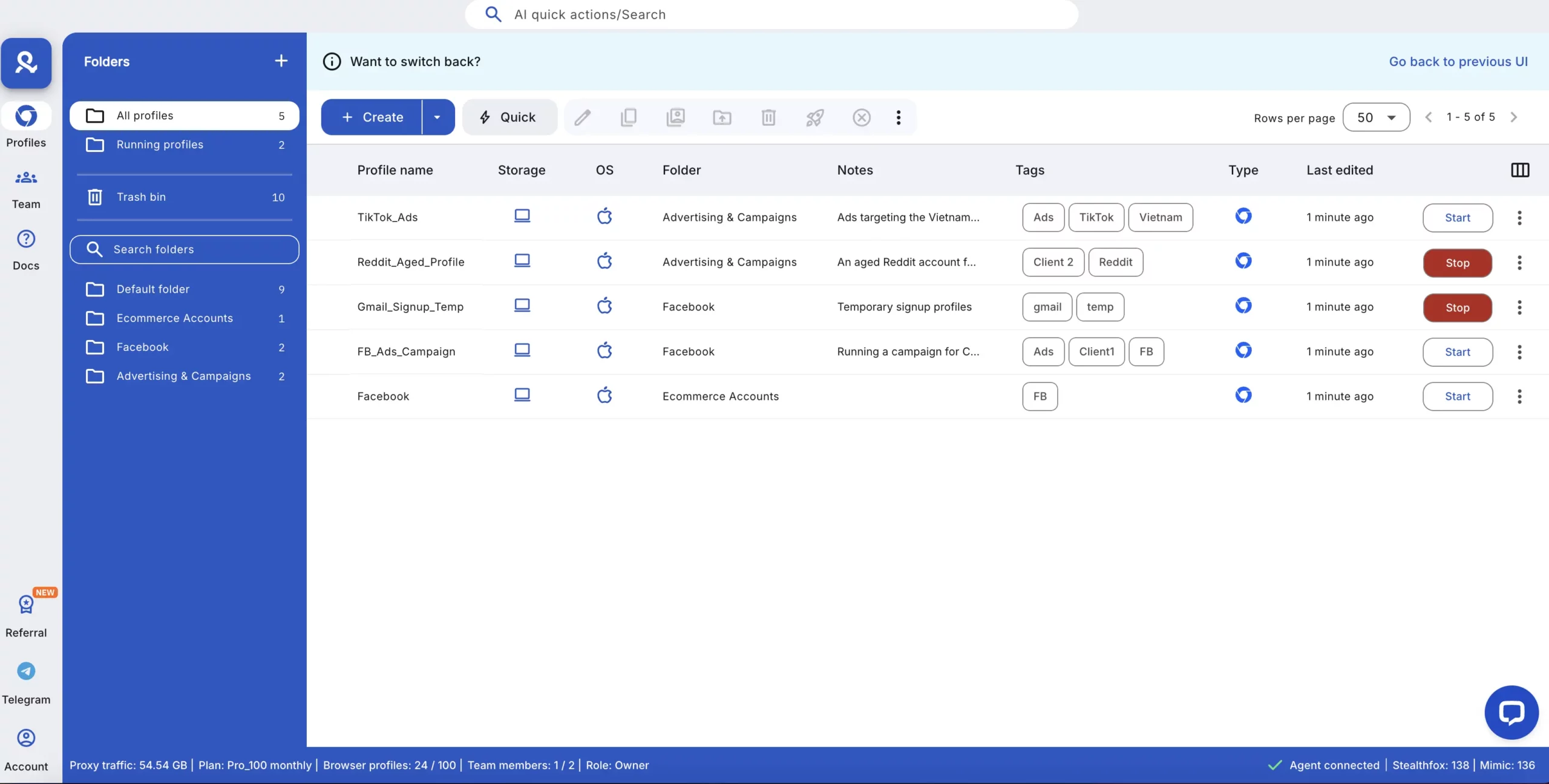 Multilogin Interface