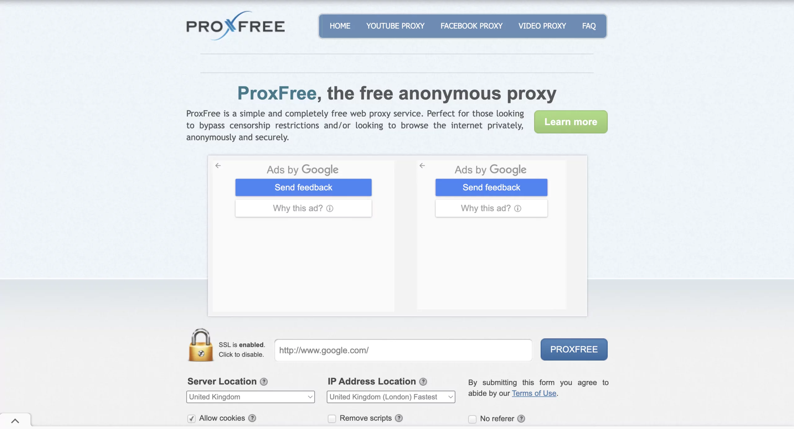 Proxfree homepage