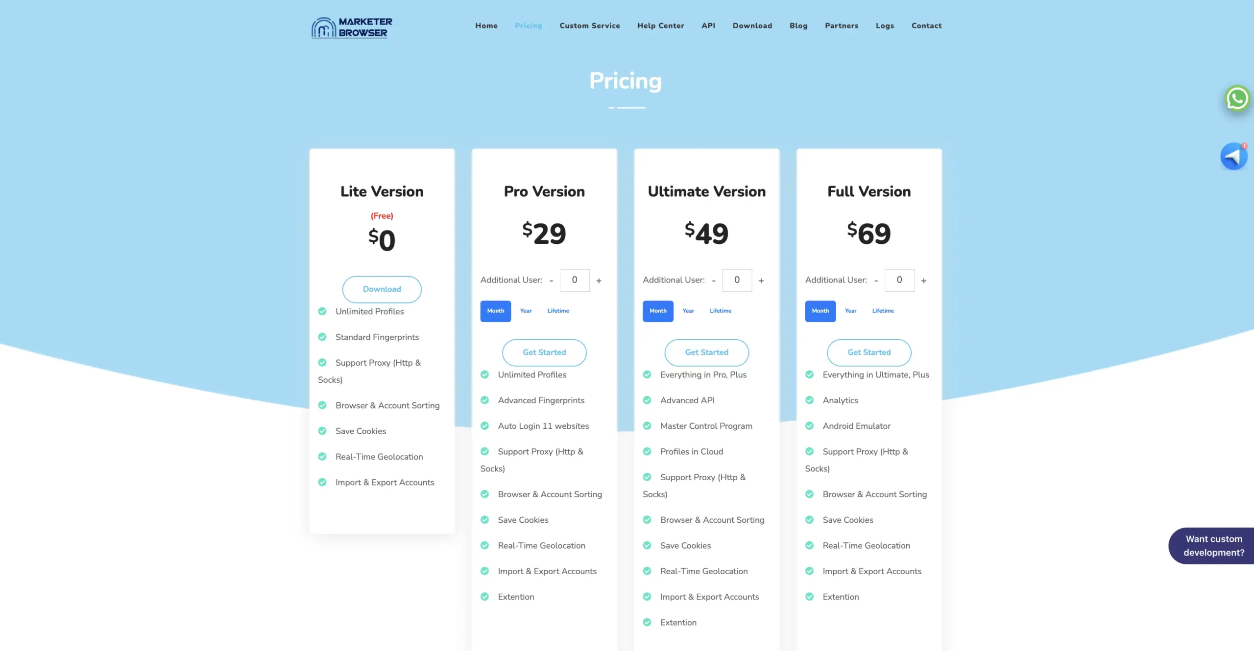 Marketer Browser Pricing