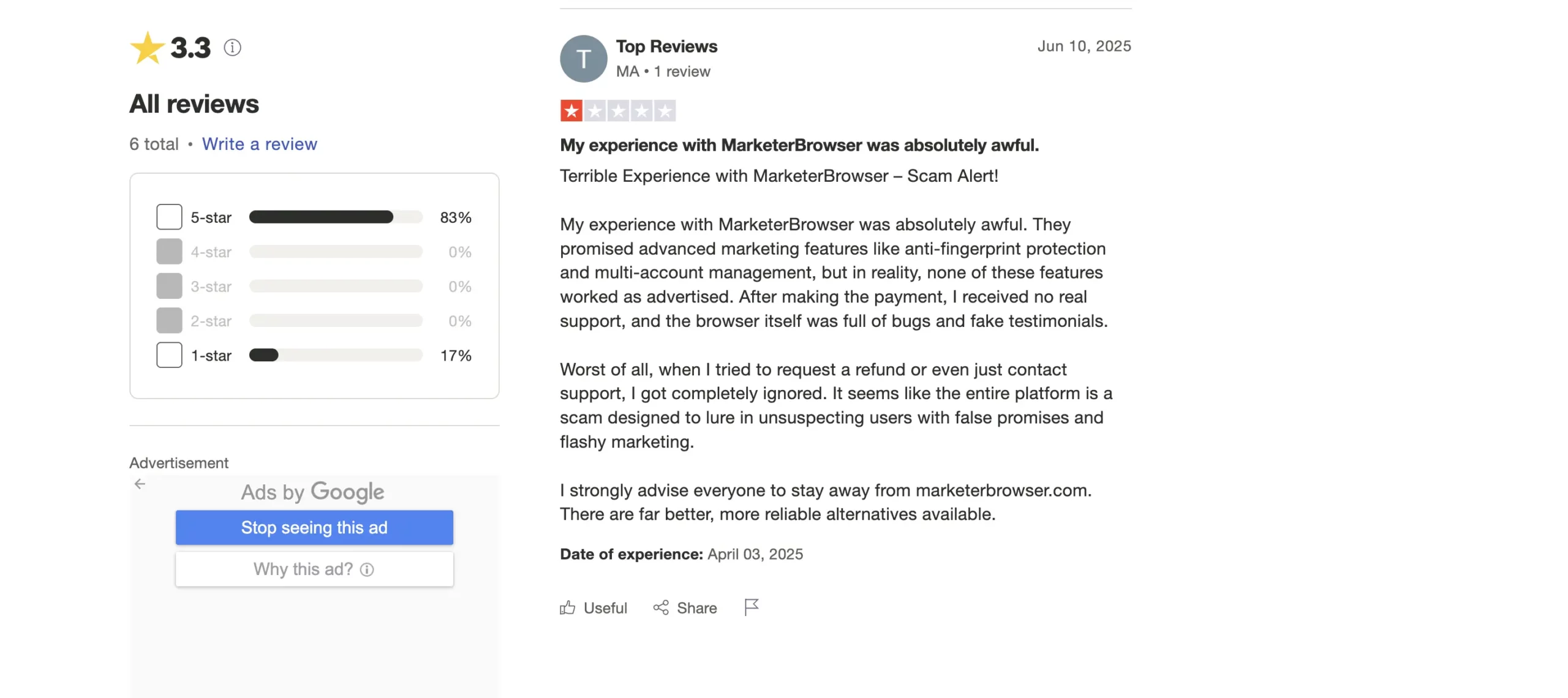 Negative Marketer Browser review 
