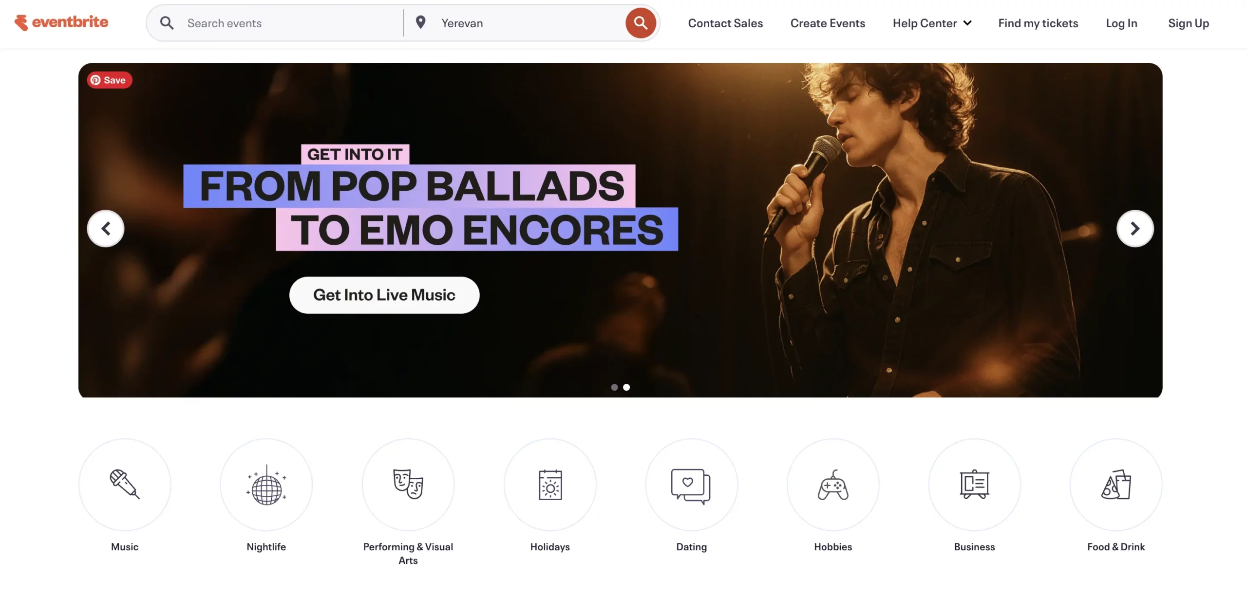 Ticketmaster alternative: Eventbrite Homepage