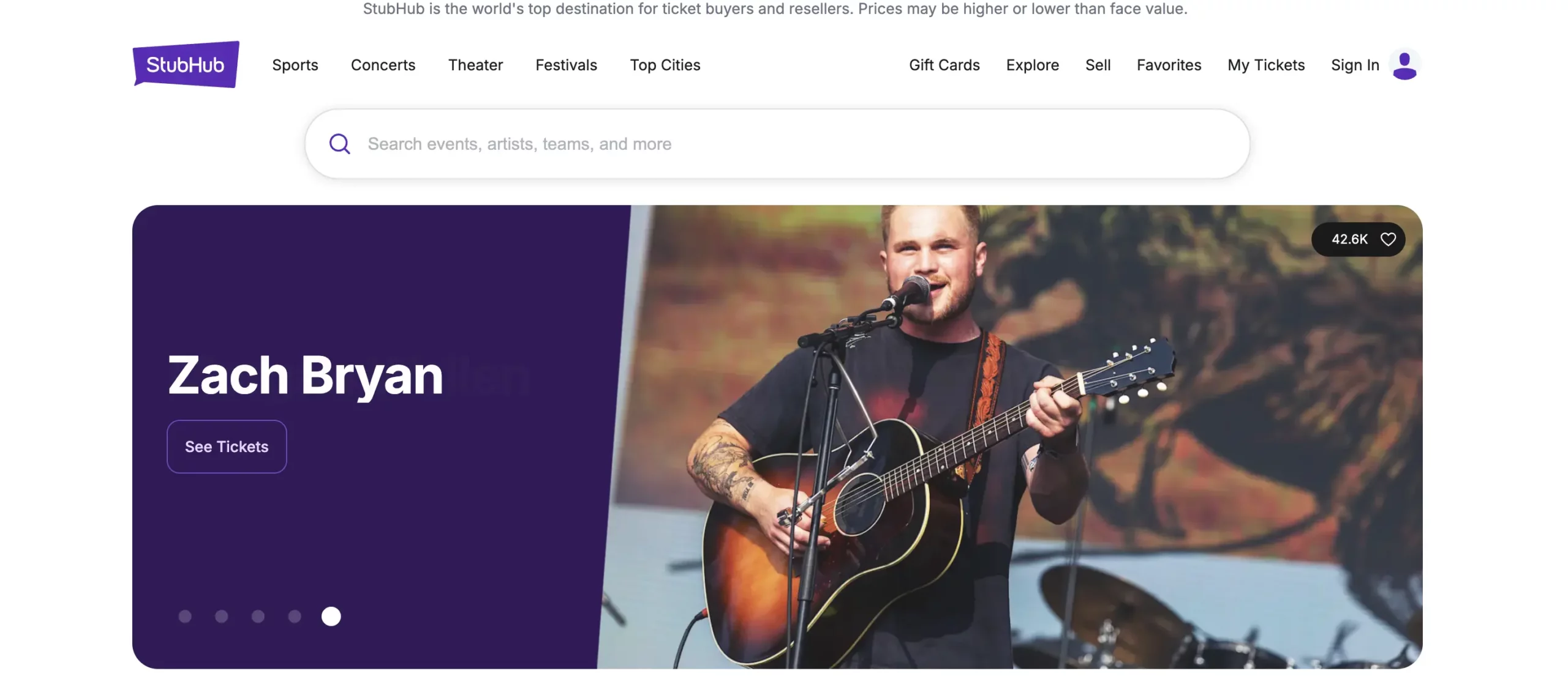 Ticketmaster alternative: StubHub homepage