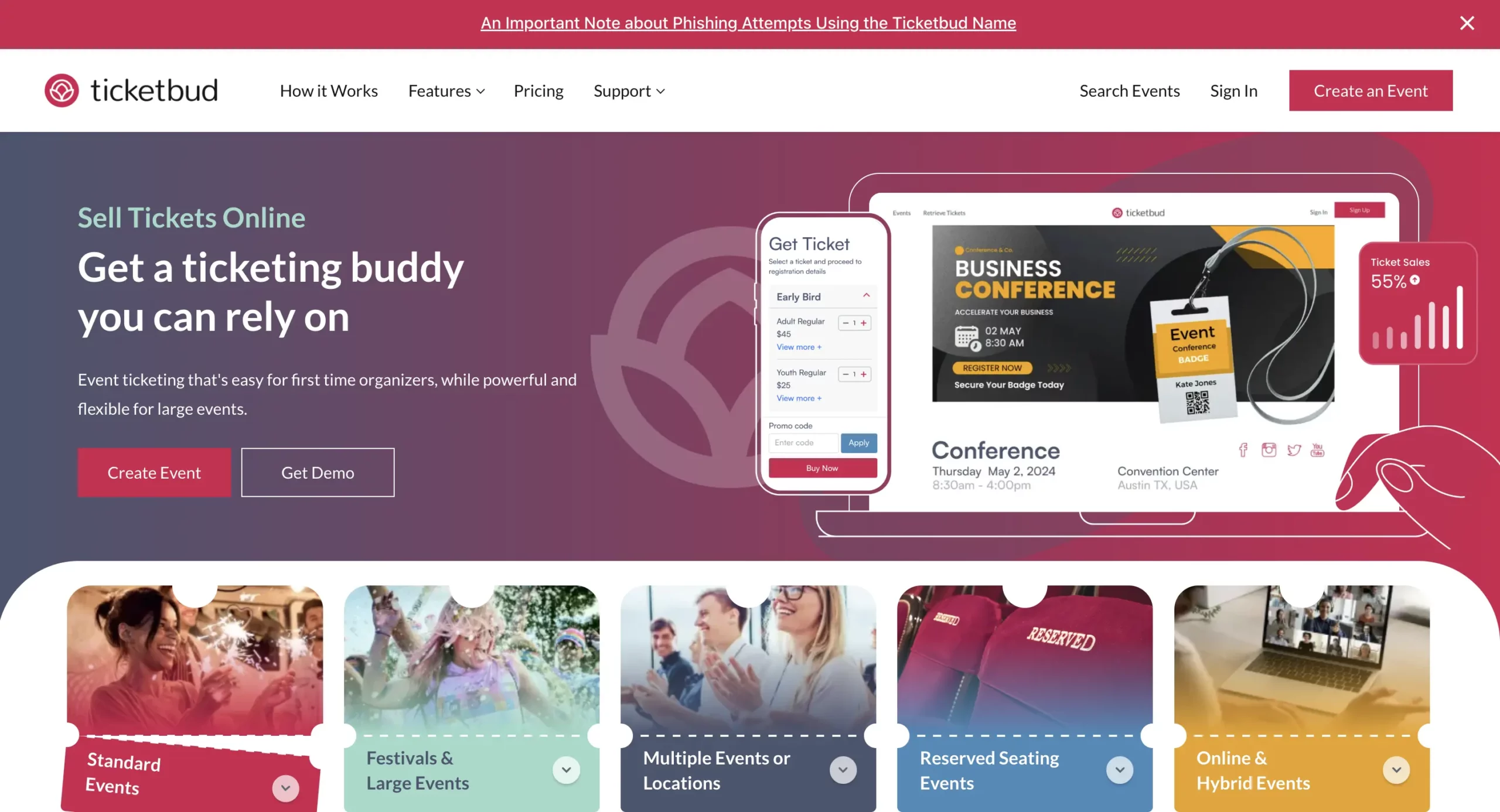 Ticketmaster Alternative: Ticketbud homepage
