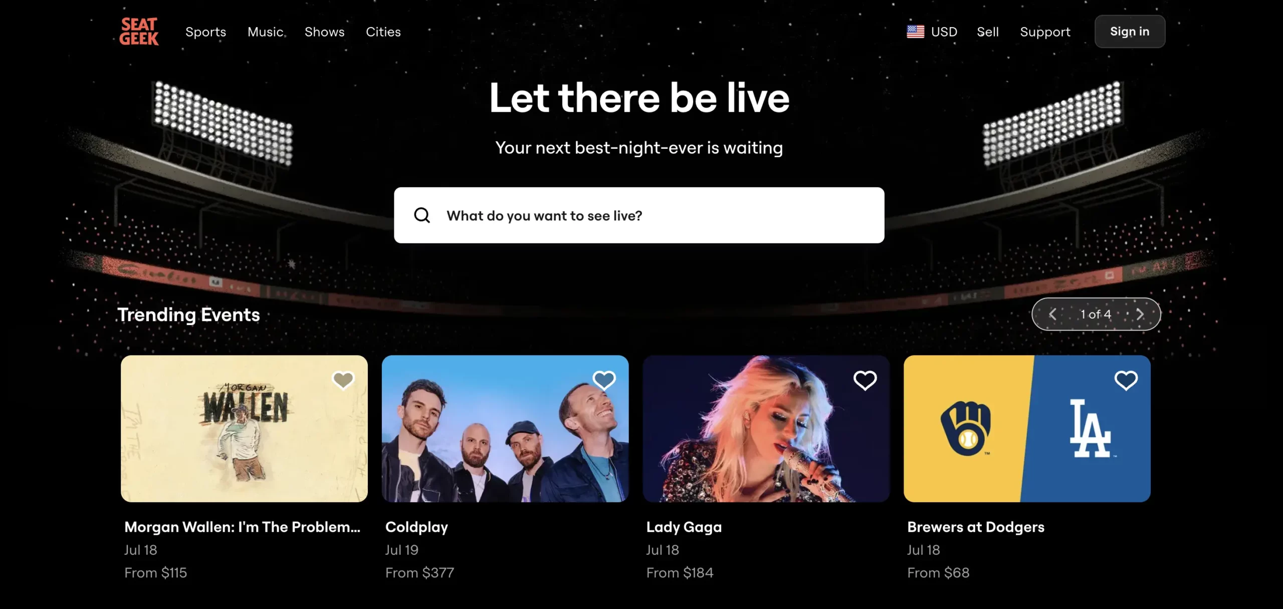 Ticketmaster alternative: SeatGeek homepage