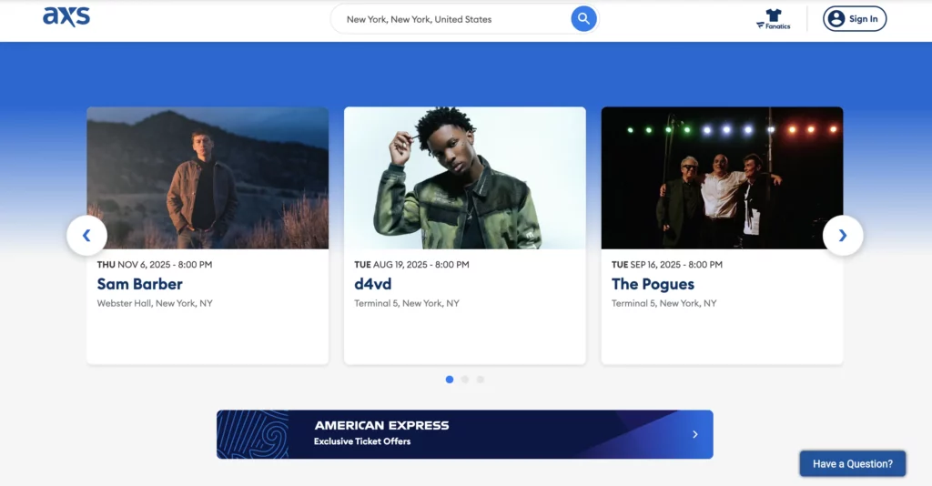 Ticketmaster altrnative: AXS Homepage