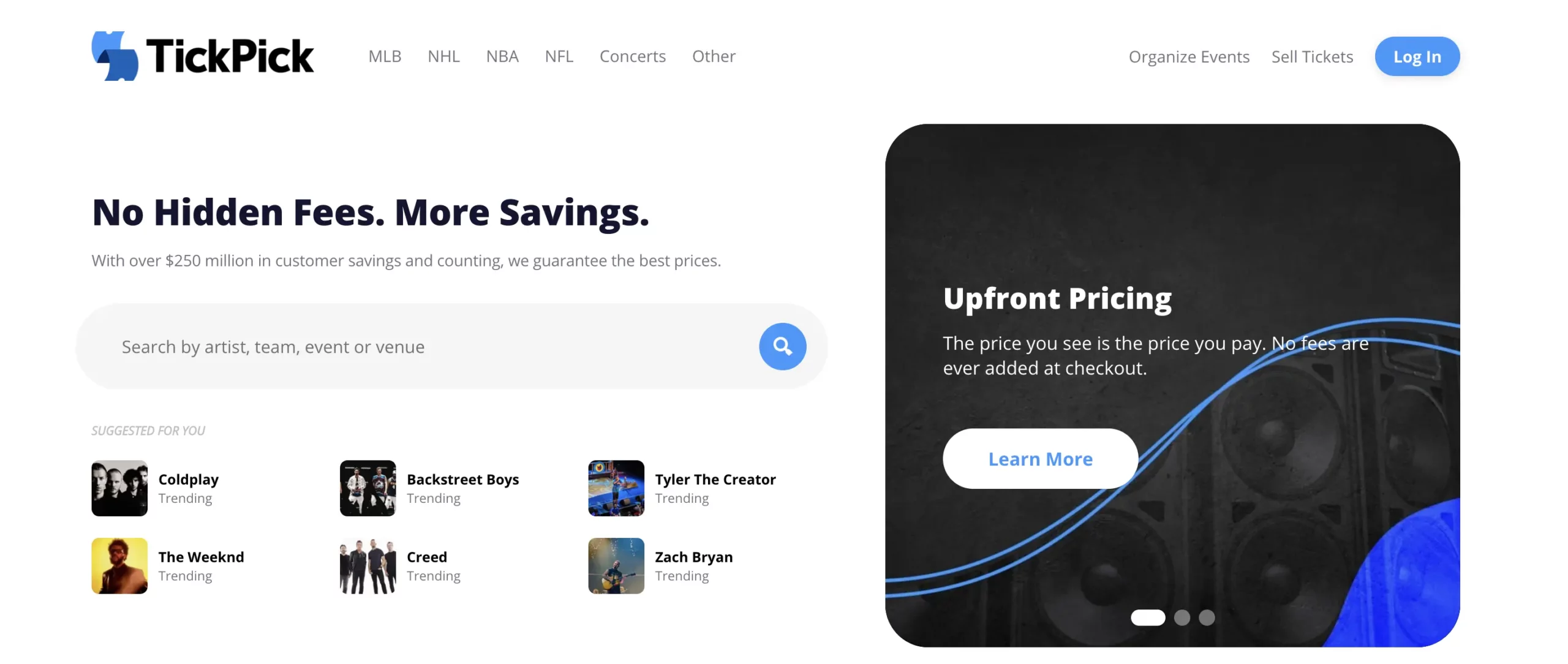 Ticketmaster alternative: Tickpick Homepage