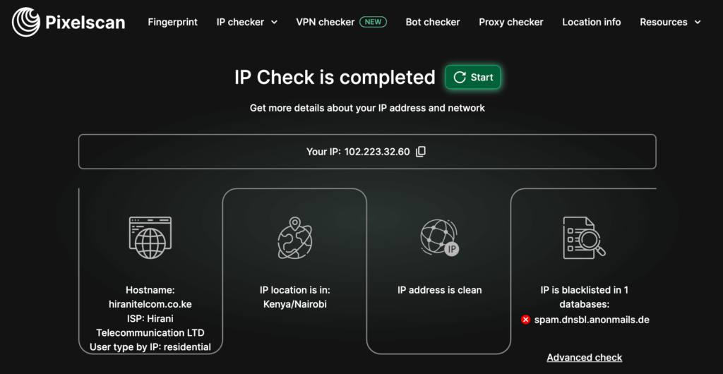 Pixelscan.net – Fingerprint-Focused IP Lookup
