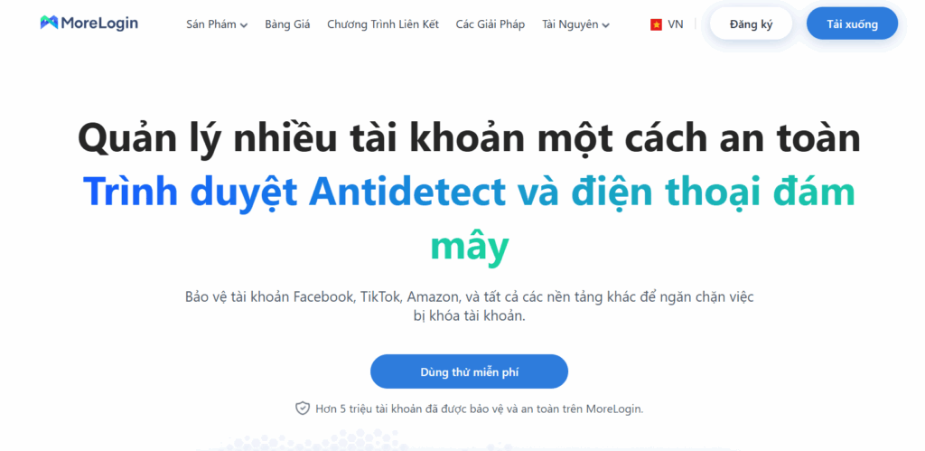 MoreLogin là gì – trang tổng quan (dashboard) với danh sách hồ sơ, trạng thái proxy và menu điều hướng