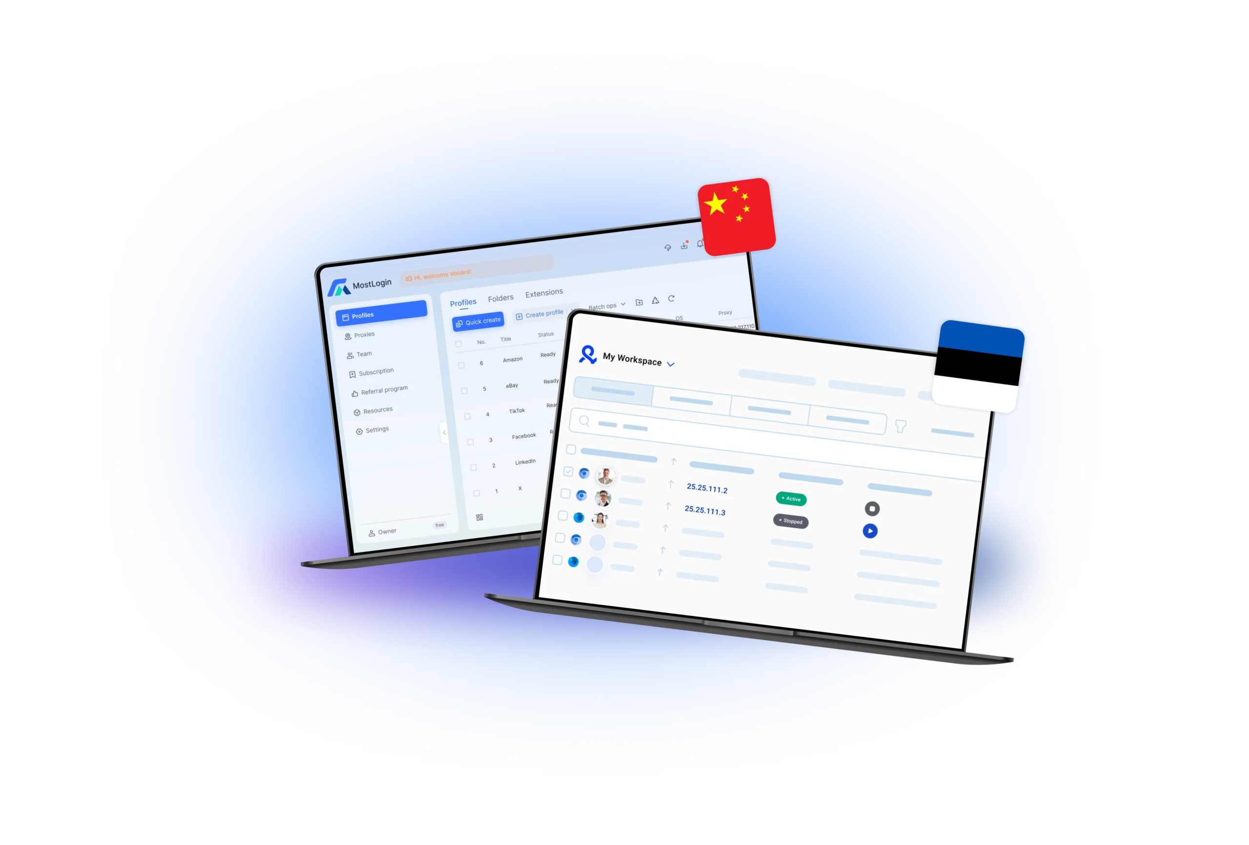 Mostlogin and Multilogin dashboards