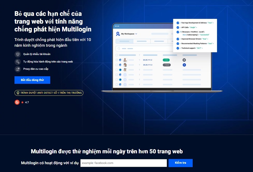 Tạo nhiều tài khoản không cần số điện thoại bằng trình duyệt chống phát hiện Multilogin