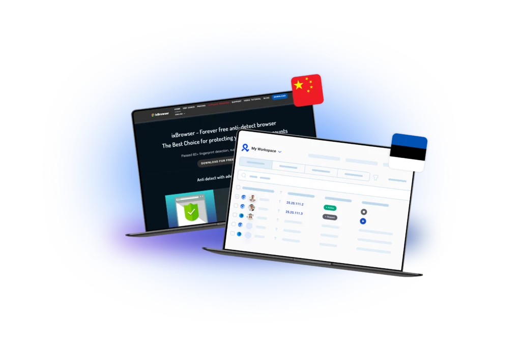 IxBrowser dashboard with Chinese flag and Multilogin