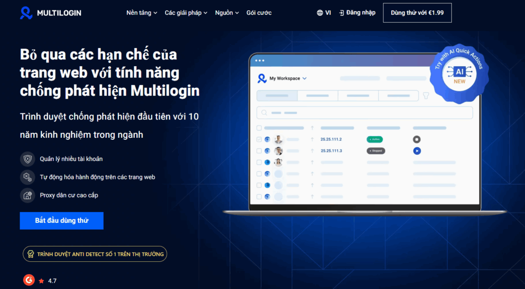 Multilogin chống phát hiện trình duyệ