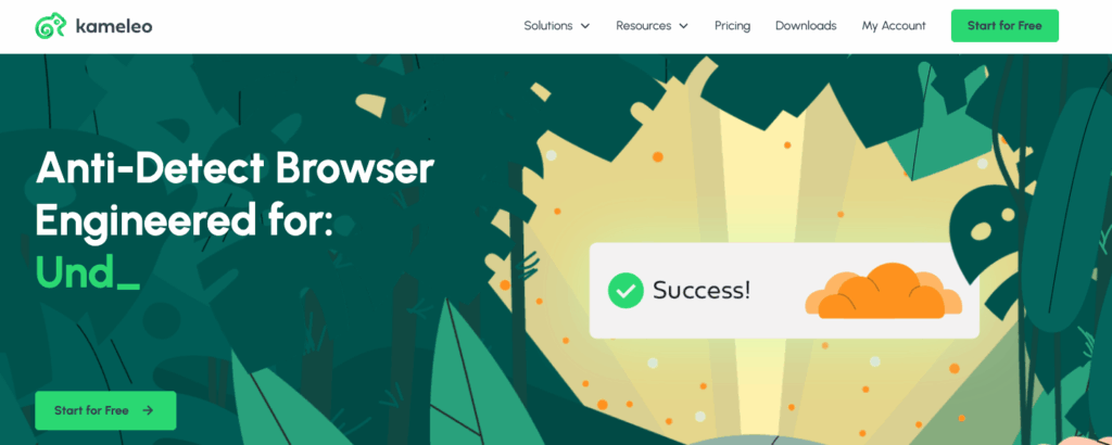 Kameleo software showing fingerprint configuration and mobile browser profile simulation