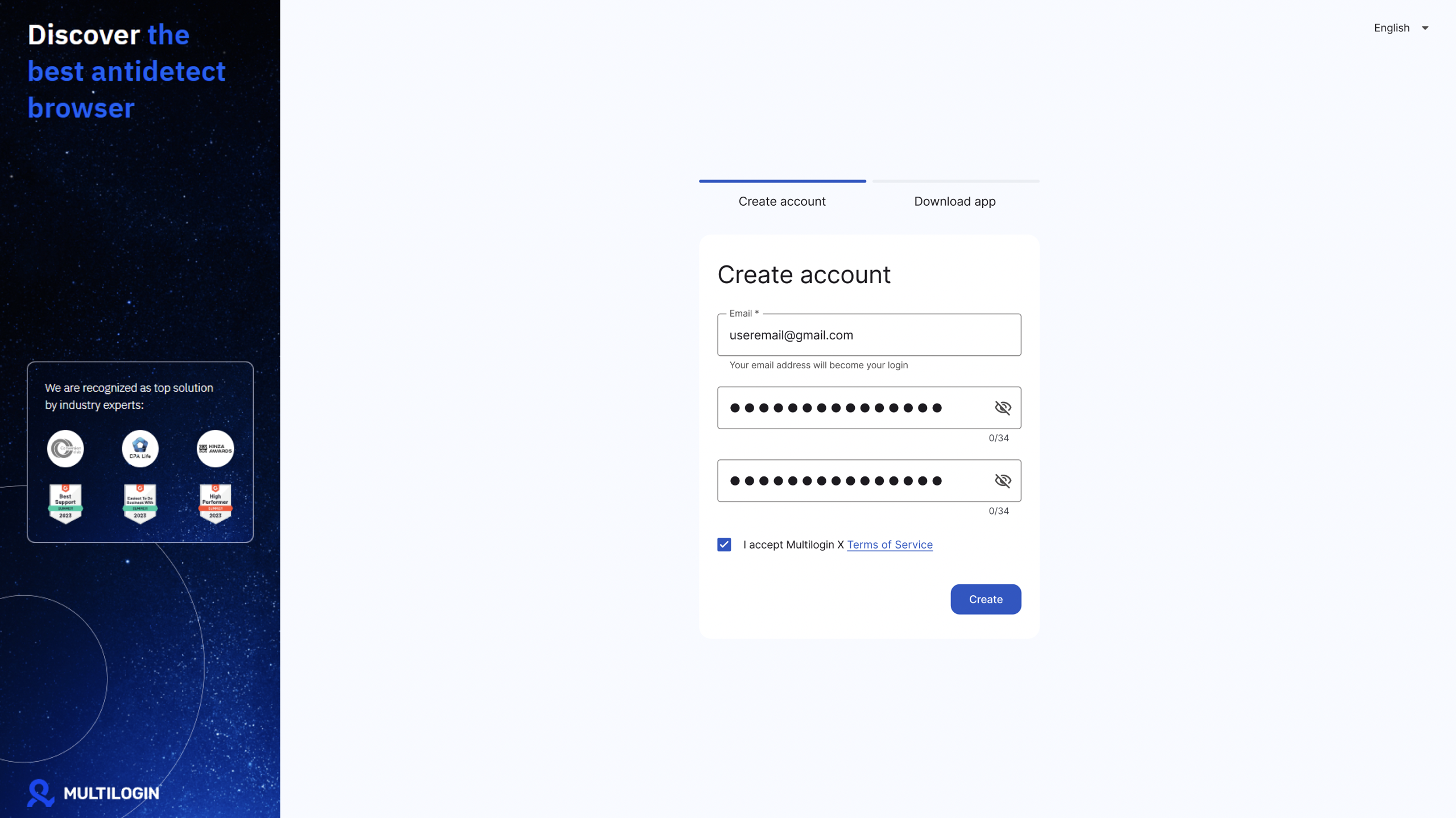 After purchasing, create an account