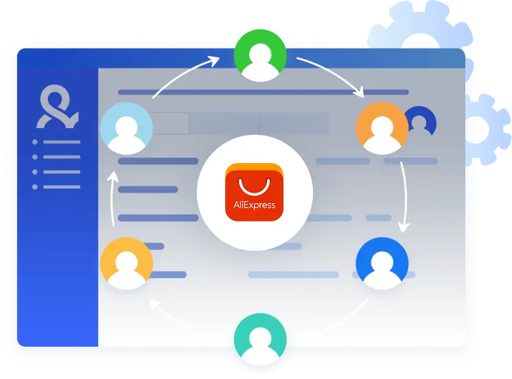 Illustration of team collaboration to manage AliExpress accounts securely with Multilogin for seamless account management.