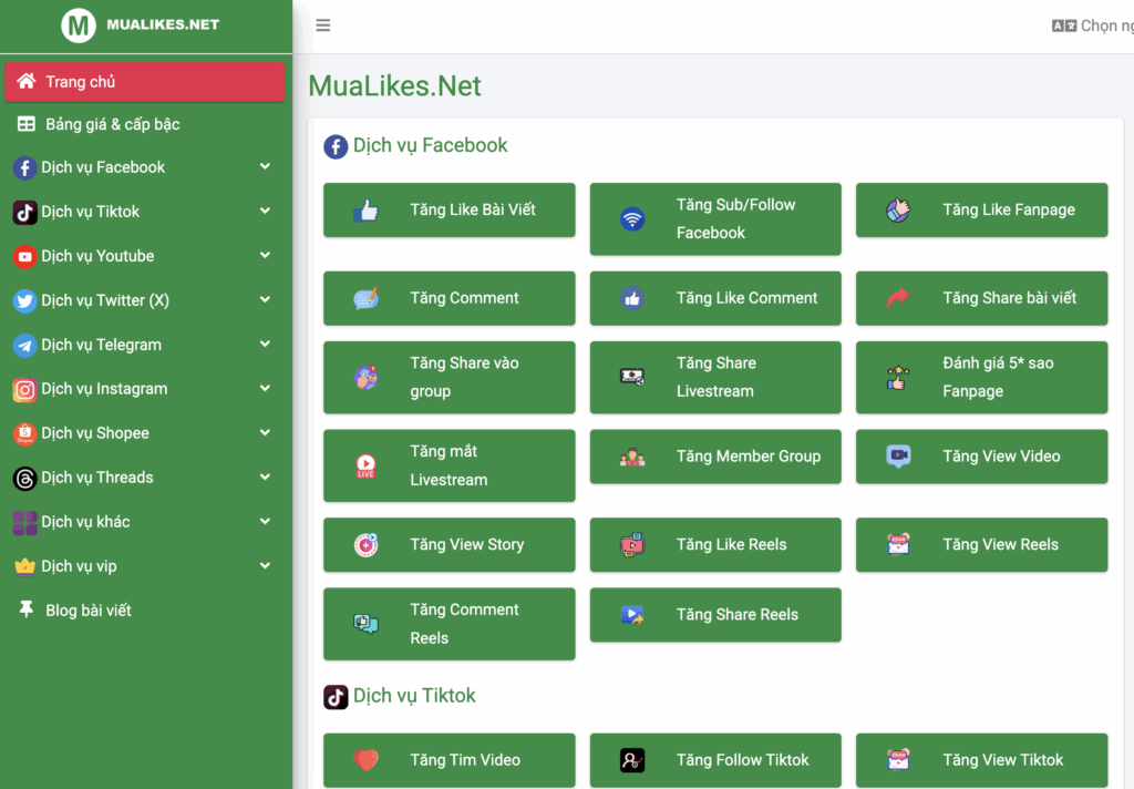 MuaLikes.Net website tăng tim miễn phí