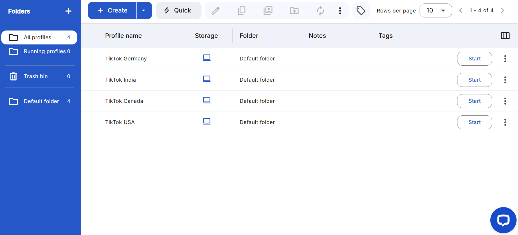 Multilogin interface with multiple TikTok accounts