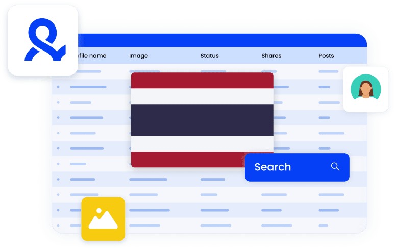 Thailand proxy dashboard with Thai flag search field and user icons for local research and account management in Multilogin.