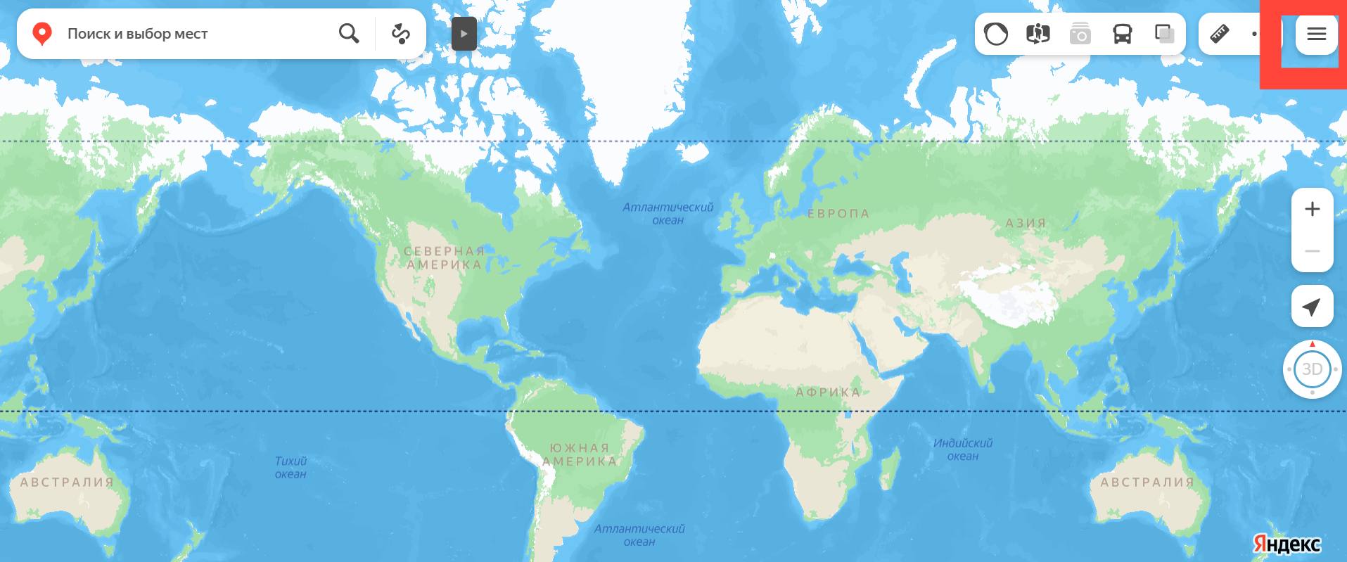Открыть меню на карте Яндекса для входа в аккаунт
