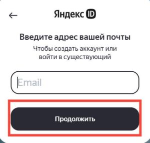 Ввести адрес электронной почты и нажать Продолжить
