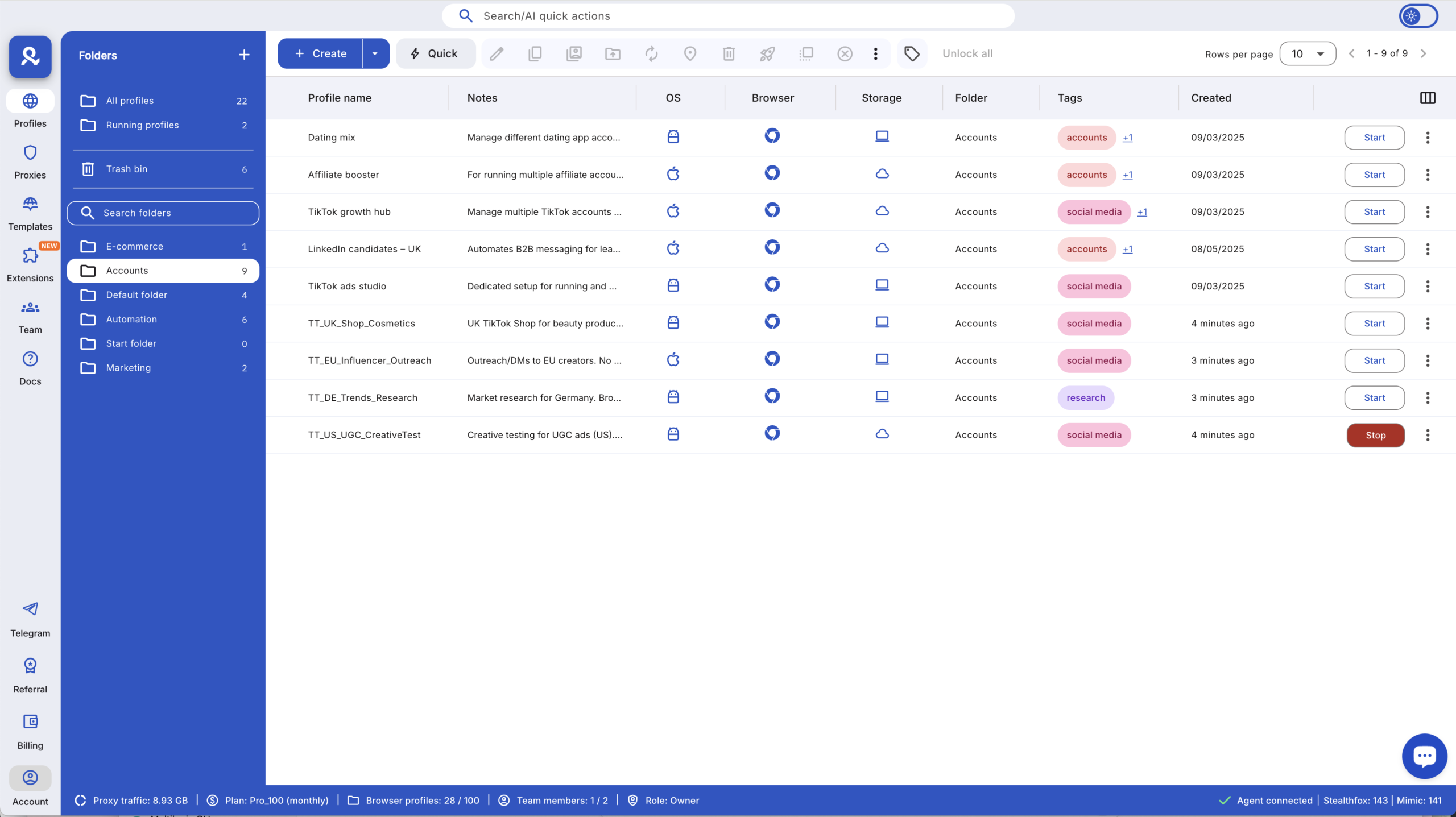 Manage profiles with Multilogin
