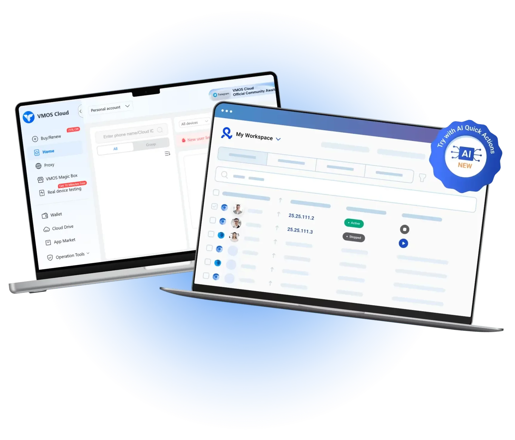 Multilogin vs VMOS Cloud interface comparison