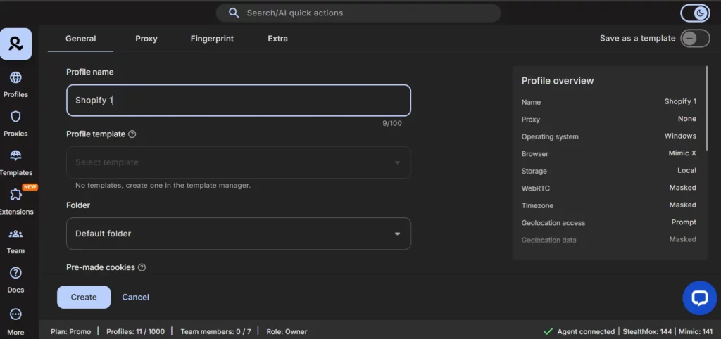 Create a Profile for Your First Shopify Store