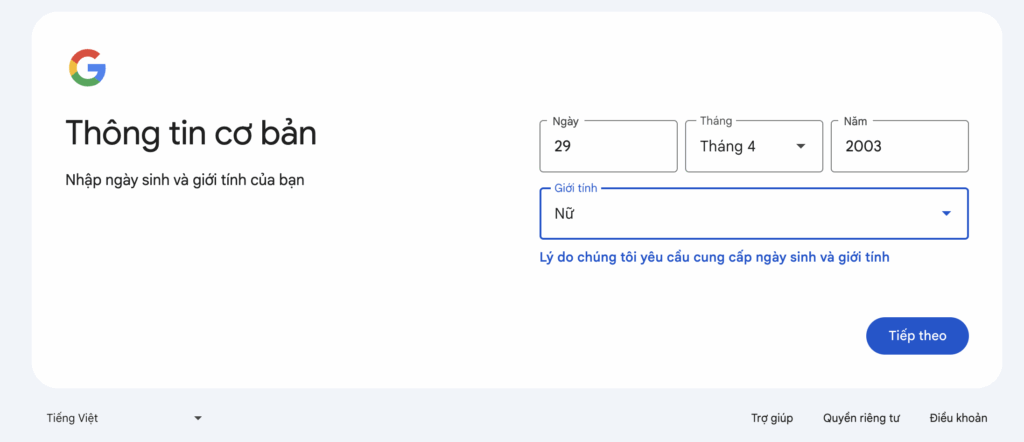 tao tai khoan gmail ko dung sdt