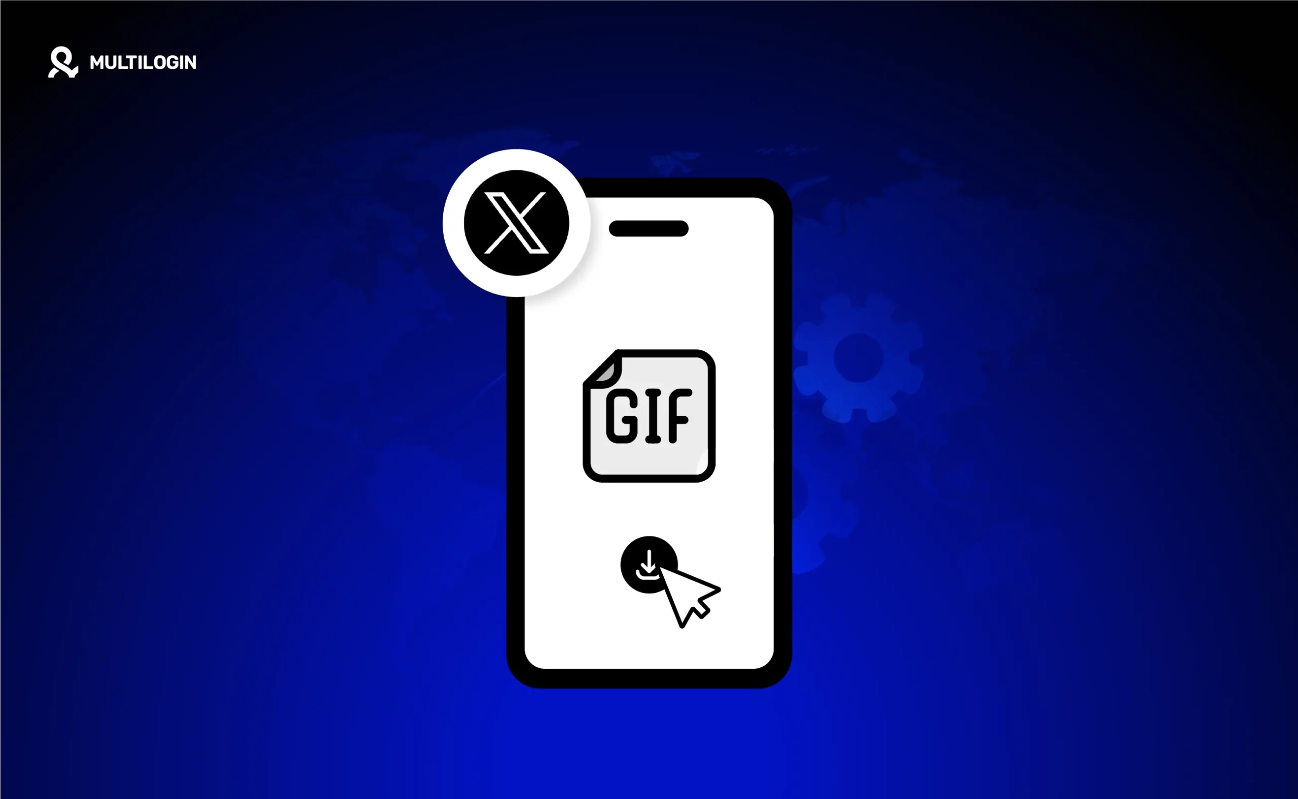 Illustration of a smartphone showing a GIF icon beside the Twitter/X logo, with a downward download arrow indicating how to save GIFs from the platform.