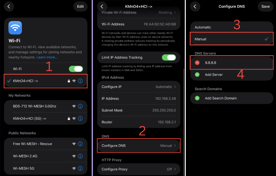 Cách thực hiện trên điện thoại‌ mạng này đang chặn lưu lượng DNS được mã hoá