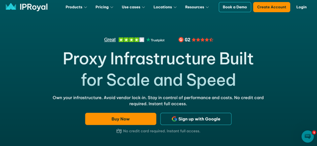 Главная страница IPRoyal с инфраструктурой прокси для скорости и стабильности