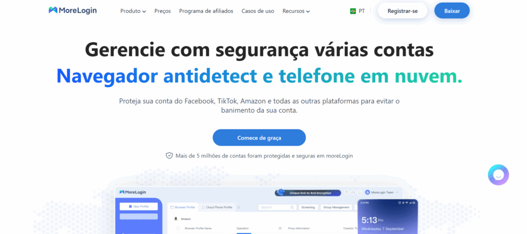 Página inicial: MoreLogin